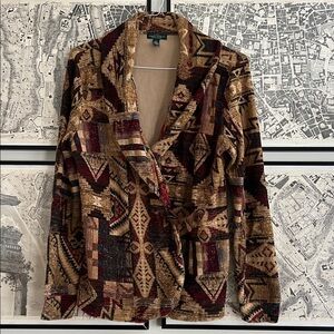 Ralph Lauren Multicolor Southwestern Patterned Shawl Collar Cardigan